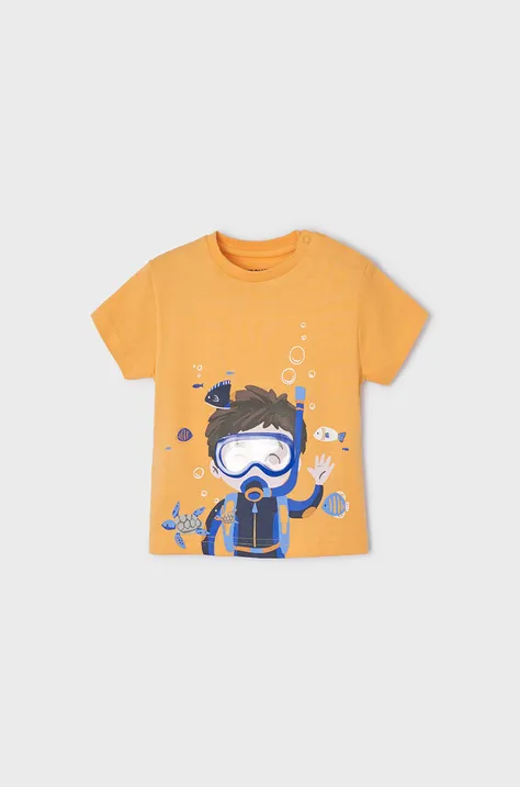 Mayoral T-shirt bawełniany dziecięcy kolor pomarańczowy z nadrukiem