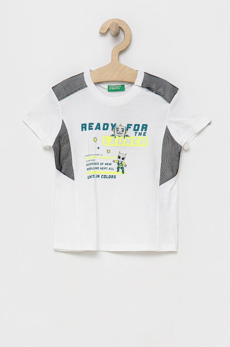 United Colors of Benetton tricou de bumbac pentru copii culoarea alb, cu imprimeu