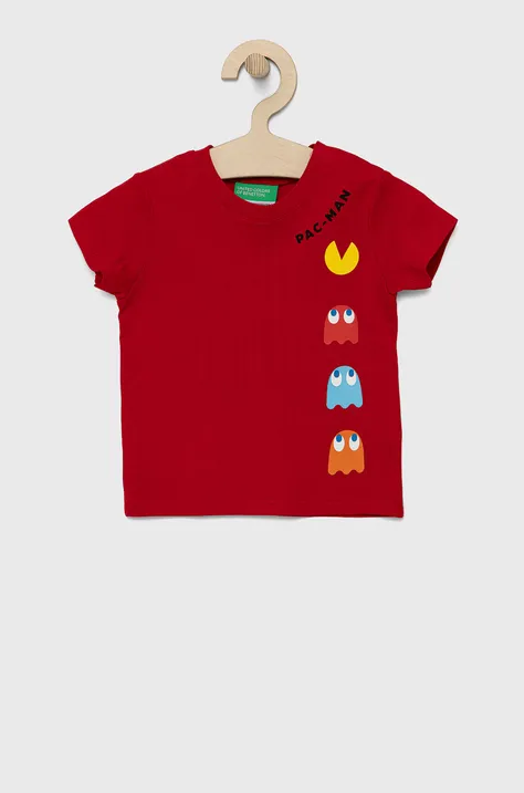 Dječja pamučna majica kratkih rukava United Colors of Benetton boja: crvena