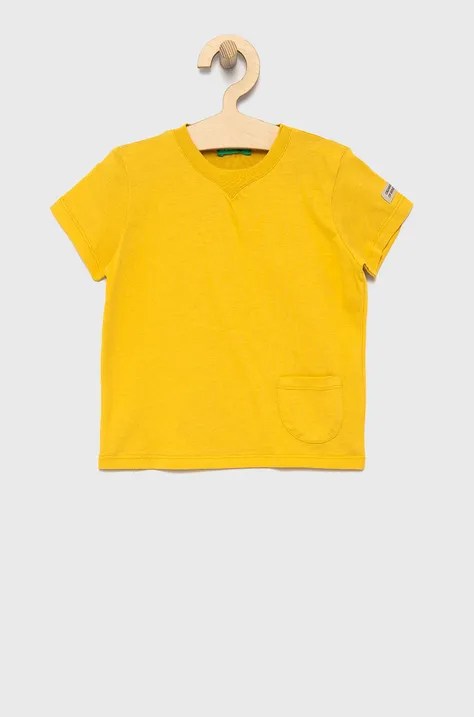 United Colors of Benetton t-shirt bawełniany dziecięcy kolor żółty gładki