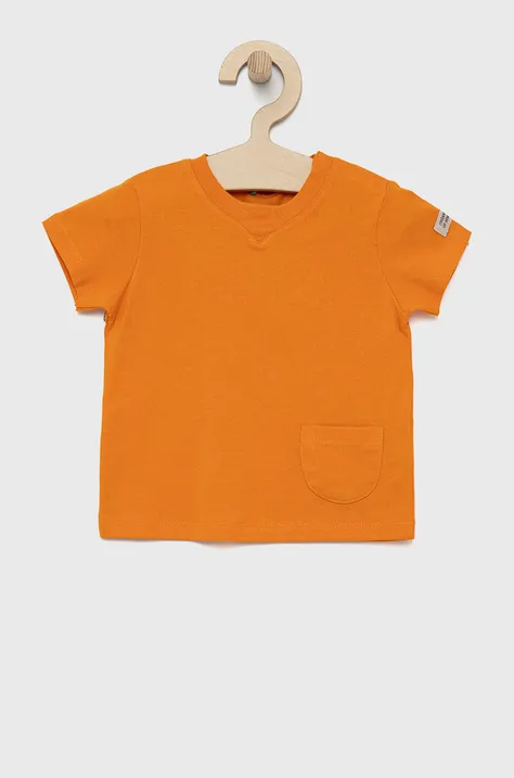 Детская хлопковая футболка United Colors of Benetton цвет оранжевый гладкая