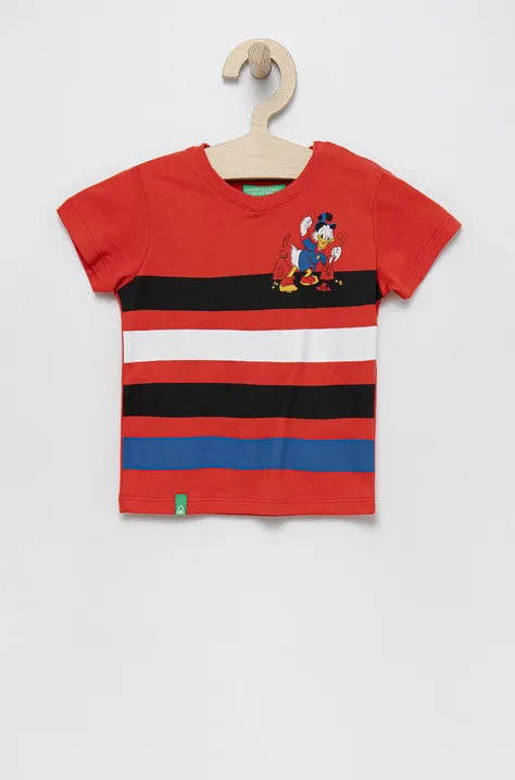 Дитяча бавовняна футболка United Colors of Benetton колір червоний з принтом