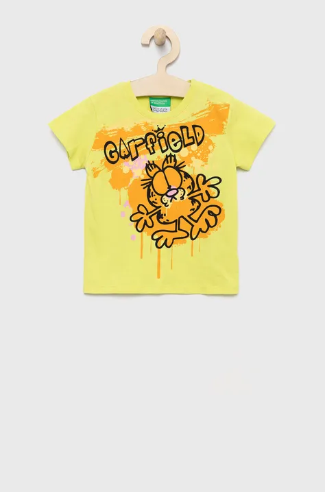 United Colors of Benetton t-shirt bawełniany dziecięcy kolor żółty z nadrukiem