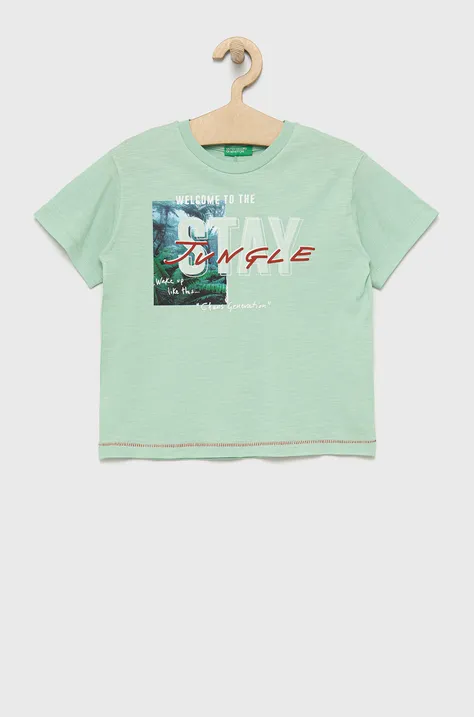 Otroški bombažen t-shirt United Colors of Benetton zelena barva