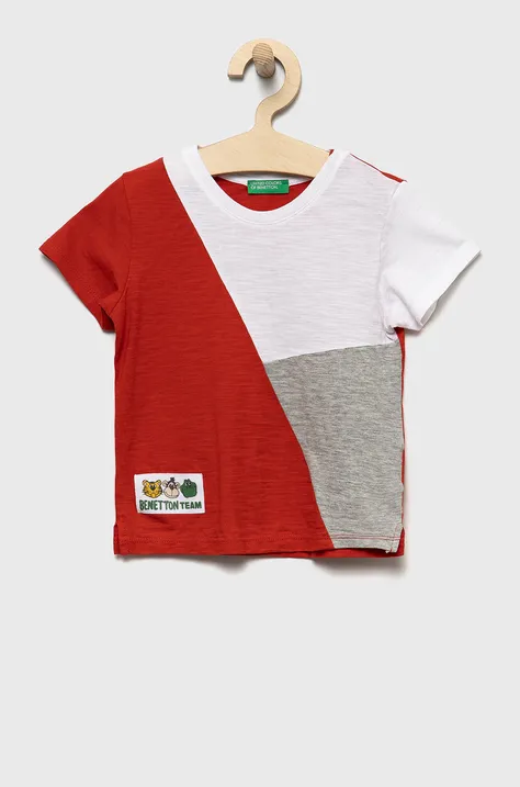 Dječja pamučna majica kratkih rukava United Colors of Benetton boja: crvena, s aplikacijom