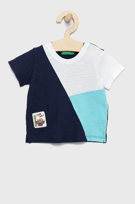 Детская хлопковая футболка United Colors of Benetton цвет синий с аппликацией