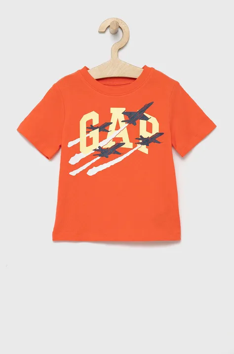 Dječja pamučna majica kratkih rukava GAP boja: narančasta, s tiskom