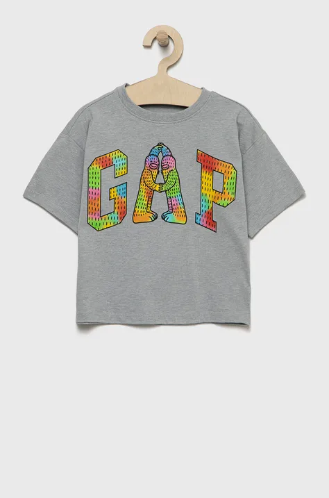 GAP t-shirt dziecięcy kolor szary z nadrukiem