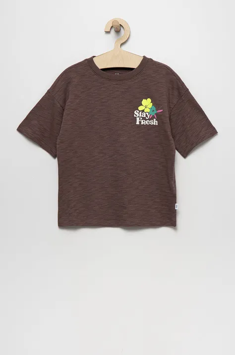 Otroška bombažna kratka majica GAP rjava barva
