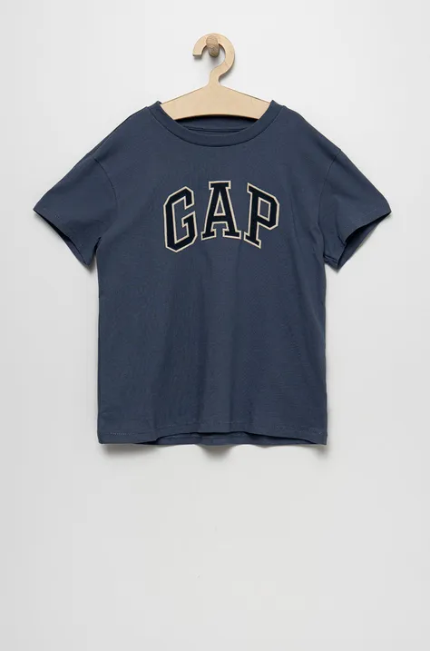 Detské bavlnené tričko GAP tmavomodrá farba, s nášivkou