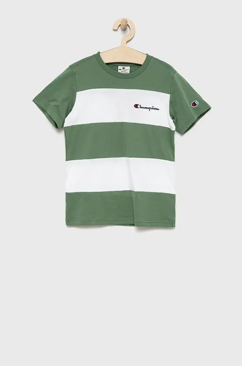 Champion t-shirt bawełniany dziecięcy 305959 kolor zielony z aplikacją