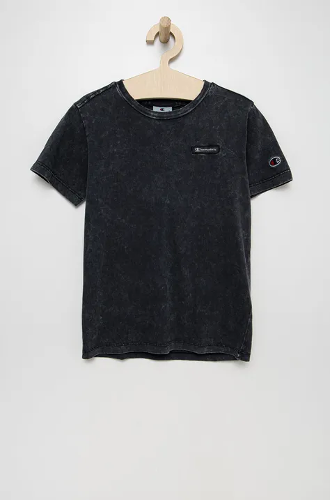 Champion t-shirt bawełniany dziecięcy 305967 kolor czarny z aplikacją