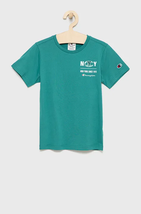 Champion t-shirt bawełniany dziecięcy 305991 kolor zielony z nadrukiem