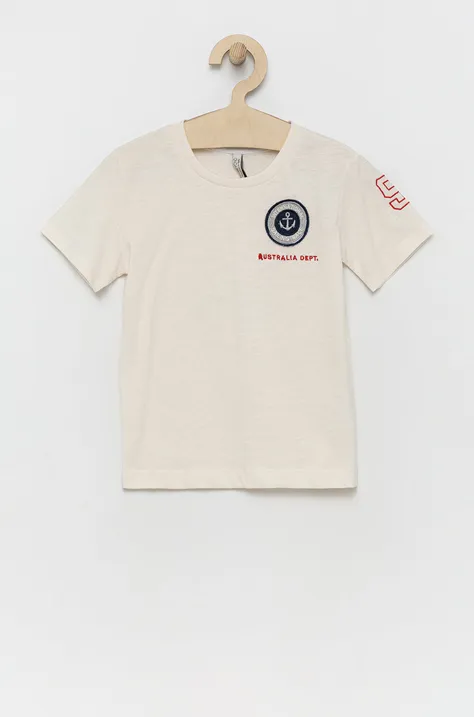 Детская хлопковая футболка Birba&Trybeyond цвет бежевый с аппликацией