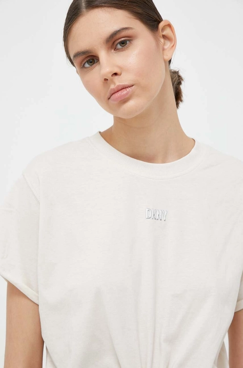 Dkny t-shirt bawełniany kolor beżowy