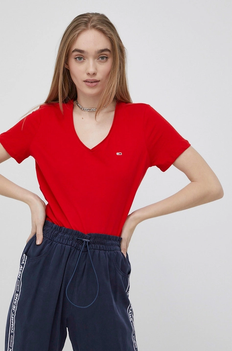 Βαμβακερό μπλουζάκι Tommy Jeans χρώμα: κόκκινο