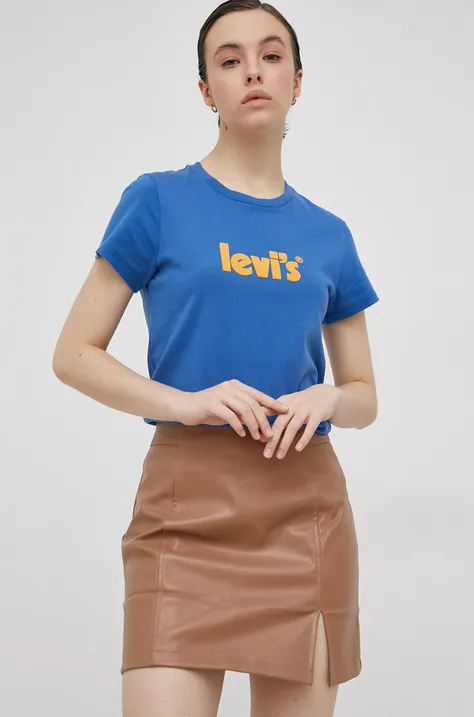 Bombažen t-shirt Levi's modra barva