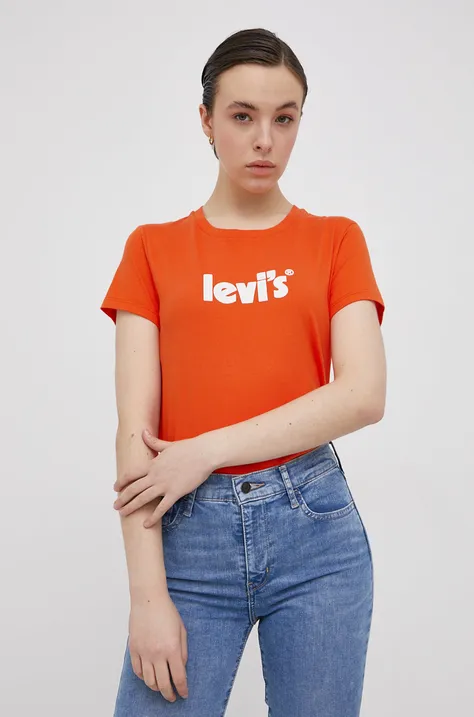Bombažen t-shirt Levi's oranžna barva