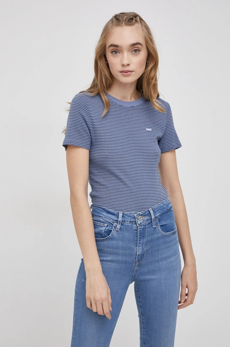 Bombažen t-shirt Levi's modra barva