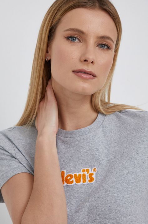 Βαμβακερό μπλουζάκι Levi's χρώμα: γκρι