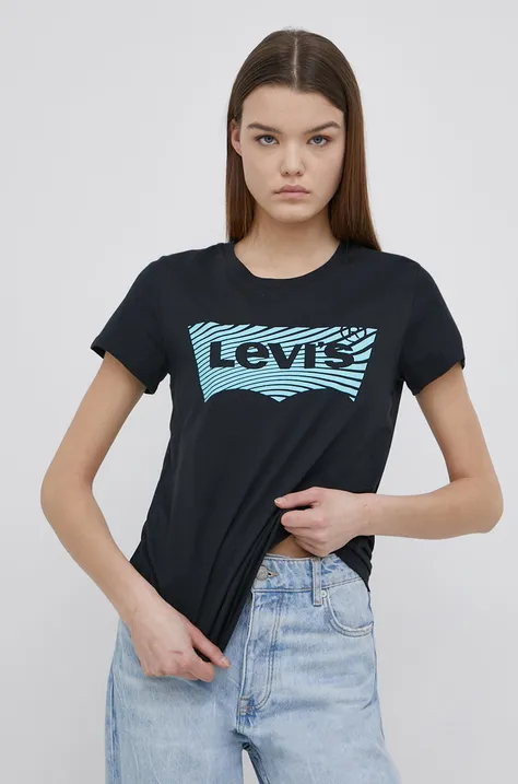Pamučna majica Levi's boja: crna