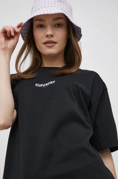 Superdry T-shirt bawełniany kolor czarny