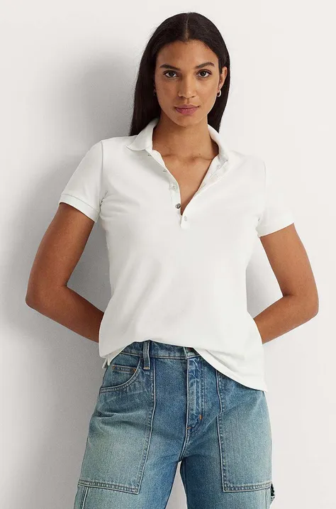 Tričko Lauren Ralph Lauren dámský, bílá barva, s límečkem, 200679219008