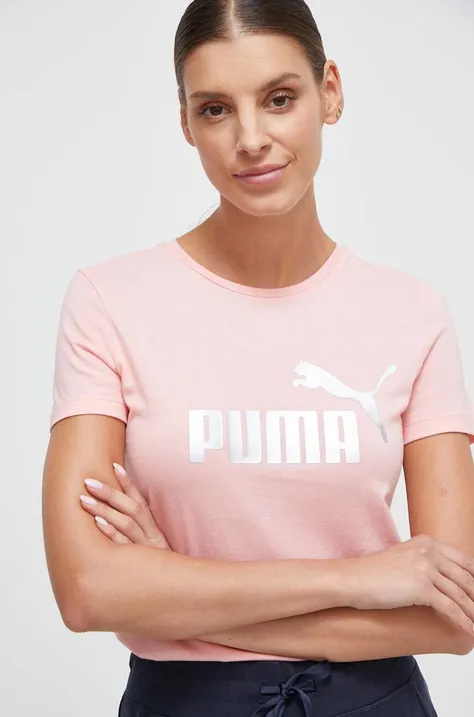 Bavlnené tričko Puma ružová farba