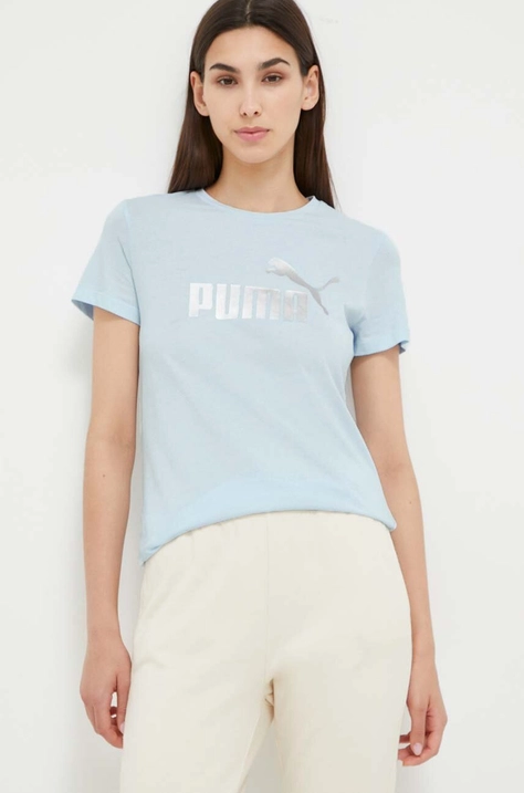 Puma t-shirt bawełniany kolor niebieski