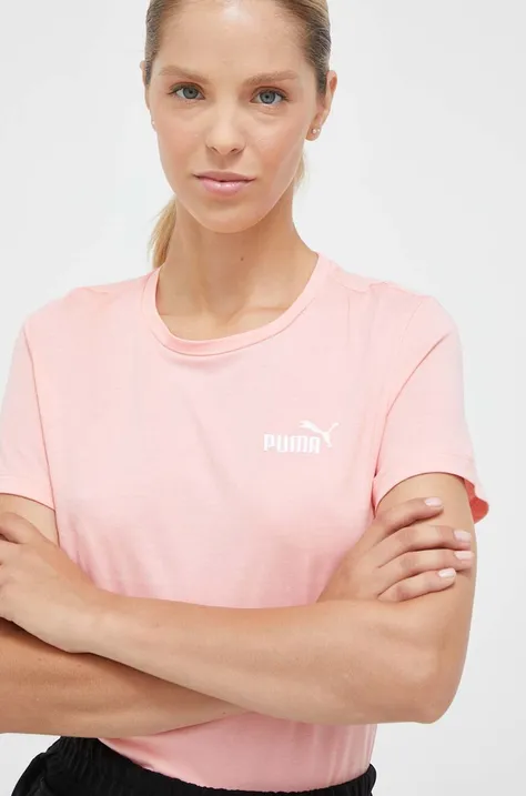 Bombažna kratka majica Puma roza barva