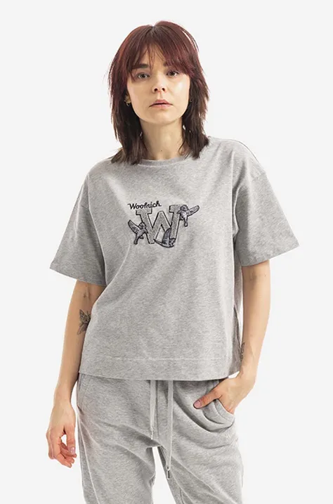 Βαμβακερό μπλουζάκι Woolrich GRAPHIC χρώμα: γκρι