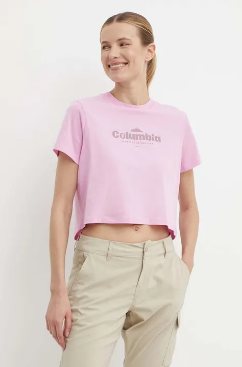 Βαμβακερό μπλουζάκι Columbia North Cascades γυναικεία, χρώμα: ροζ 1930051