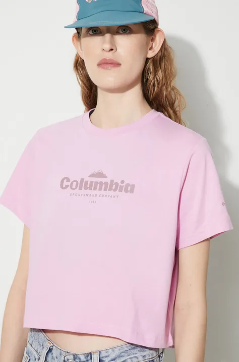 Хлопковая футболка Columbia женский цвет розовый
