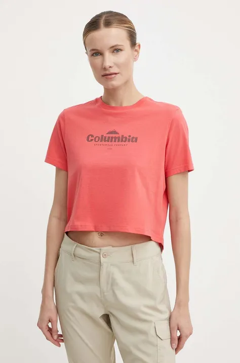 Bombažna kratka majica Columbia ženski, rdeča barva