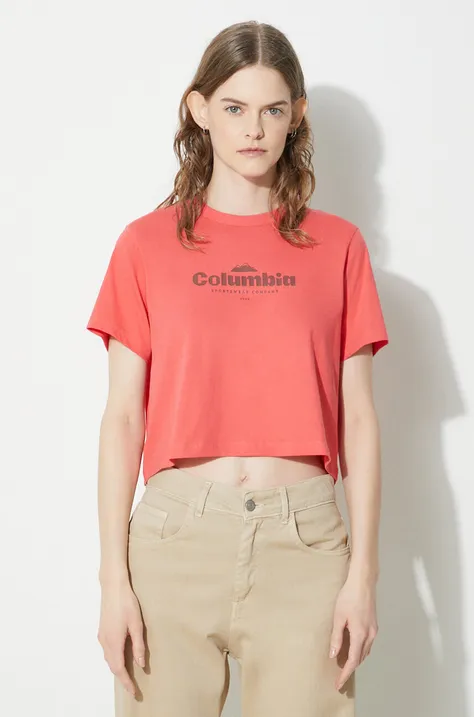 Хлопковая футболка Columbia женский цвет красный