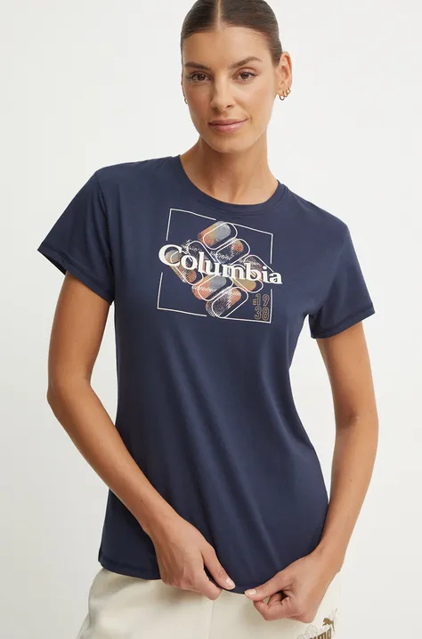 Športové tričko Columbia Sun Trek SS Graphic tmavomodrá farba