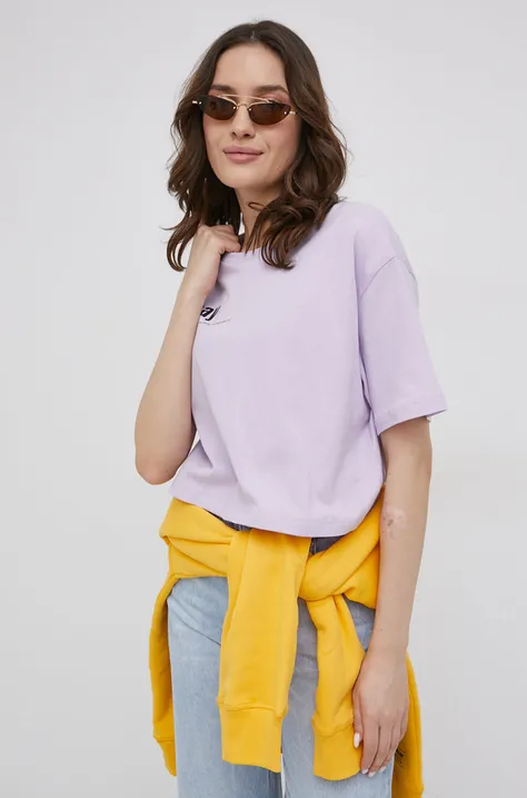 Βαμβακερό μπλουζάκι OCAY χρώμα: μοβ