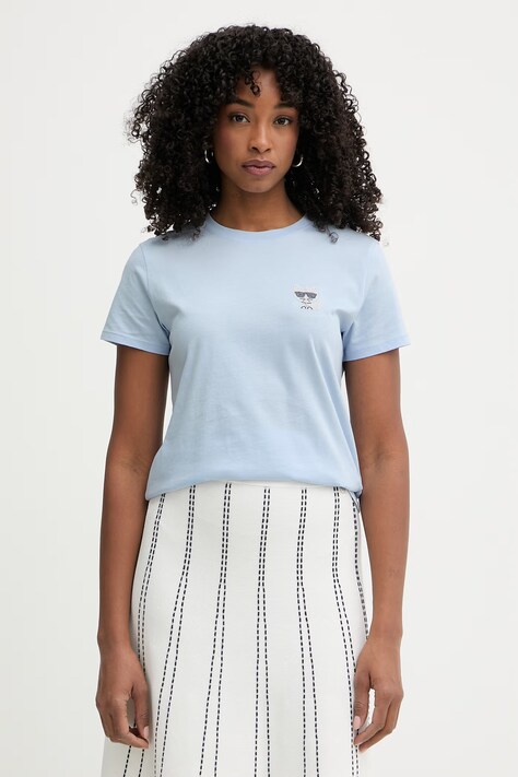 Karl Lagerfeld t-shirt bawełniany Ikonik Mini Choupette Rs Tee kolor niebieski