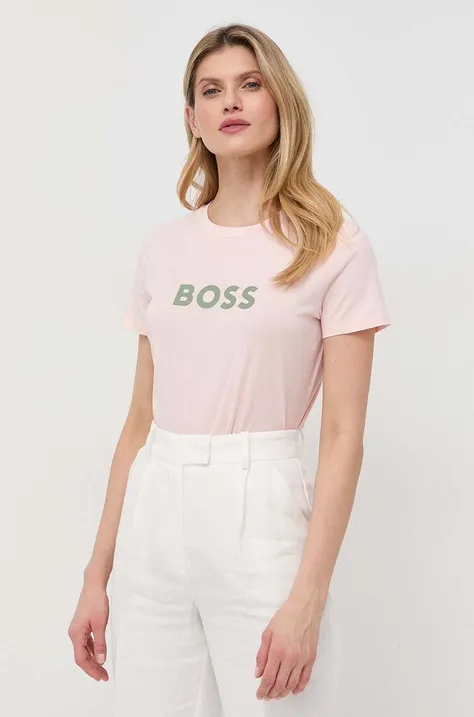 Хлопковая футболка BOSS цвет розовый