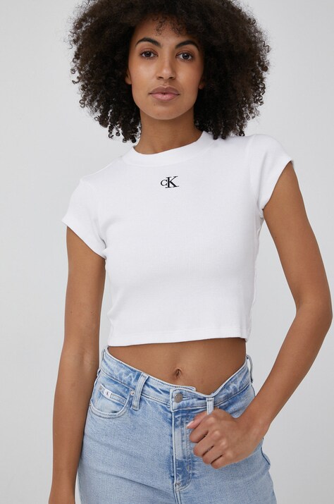 Calvin Klein Jeans tricou femei, culoarea alb J20J218337