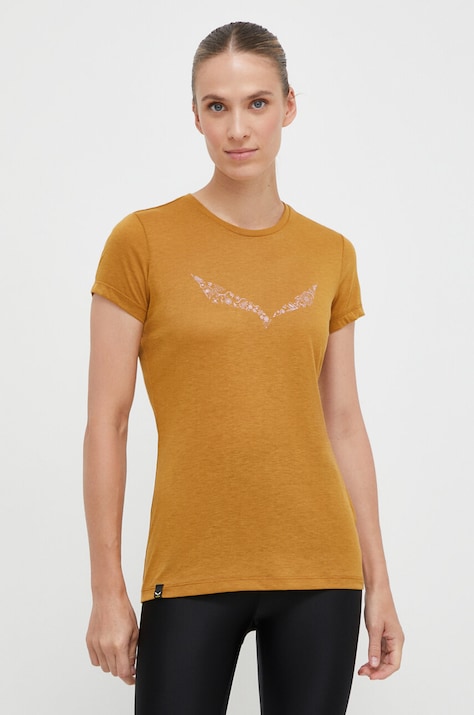 Salewa tricou sport Solidlogo culoarea maro
