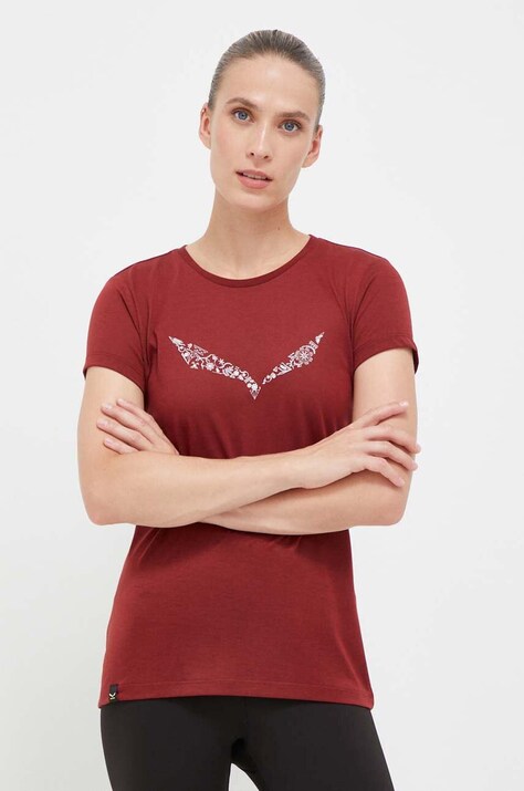Salewa tricou sport Solidlogo culoarea bordo