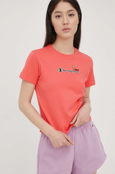 Champion t-shirt bawełniany CHAMPION X SMILEY 115936 kolor różowy 115936-KK001