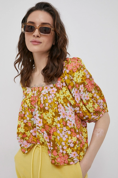 Billabong bluza femei, culoarea galben, in modele florale