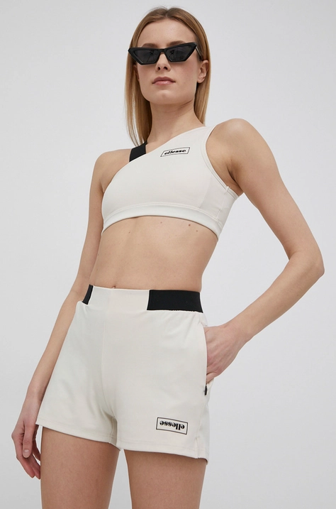 Kraťasy Ellesse dámské, béžová barva, hladké, medium waist