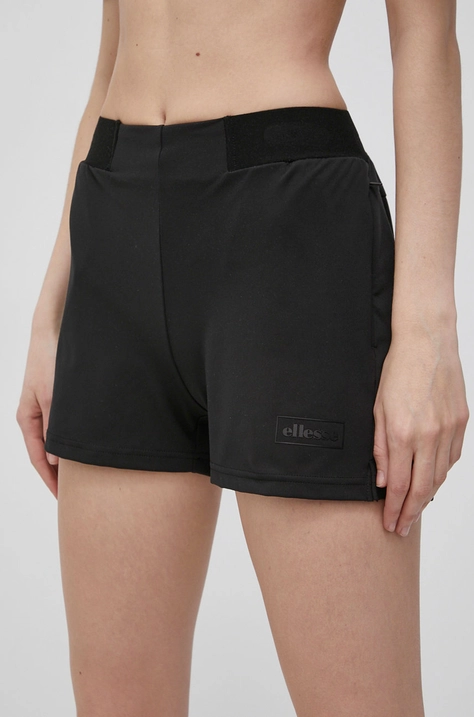 Kraťasy Ellesse dámské, černá barva, hladké, medium waist