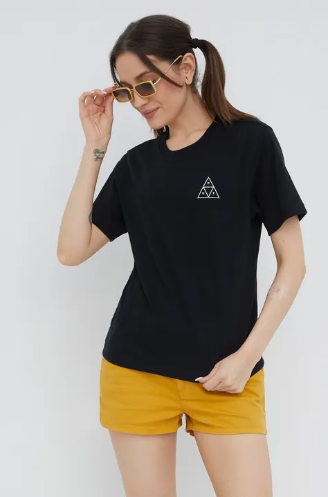 Βαμβακερό μπλουζάκι HUF χρώμα: μαύρο