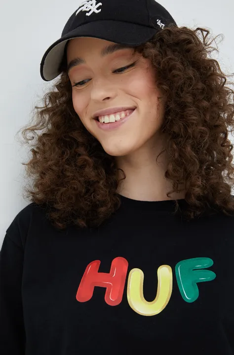 Pamučna majica HUF boja: crna
