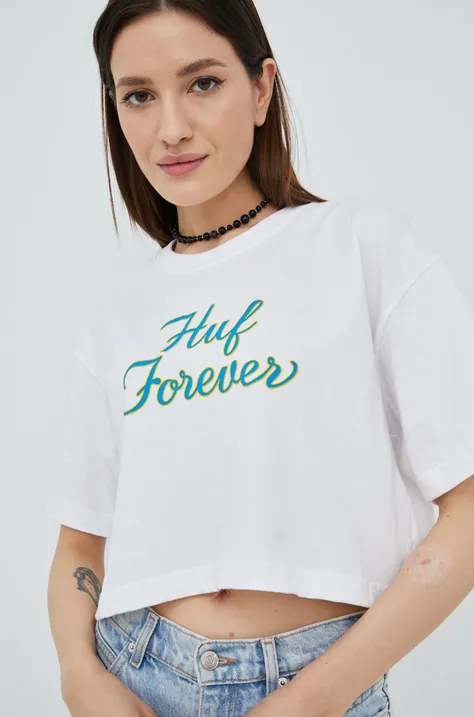 Βαμβακερό μπλουζάκι HUF χρώμα: άσπρο
