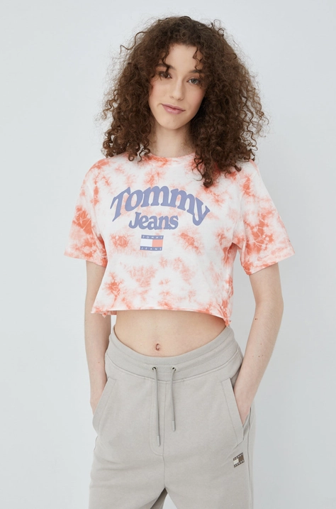 Βαμβακερό μπλουζάκι Tommy Jeans χρώμα: ροζ